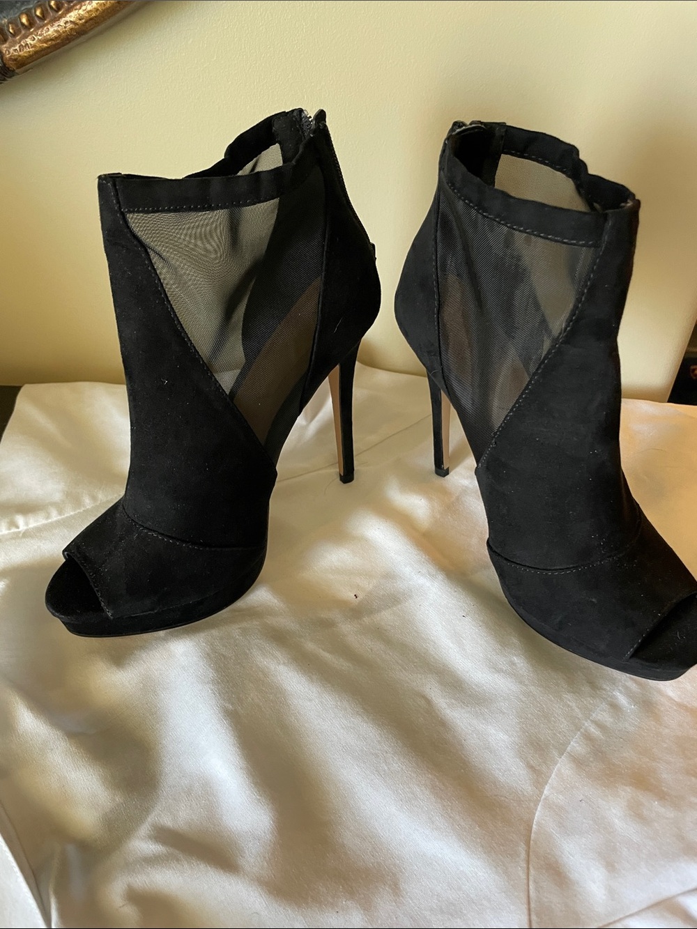 Aldo Black Mesh Peep-Toe Stiletto Booties